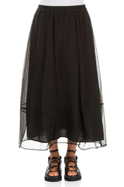 Fluid Black Silk Chiffon Skirt