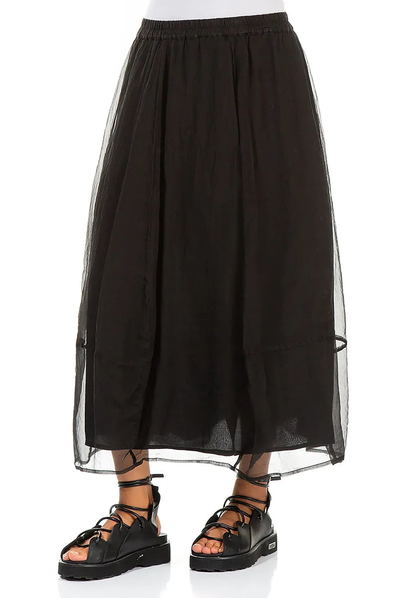 Fluid Black Silk Chiffon Skirt
