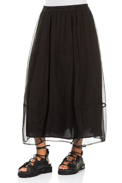 Fluid Black Silk Chiffon Skirt