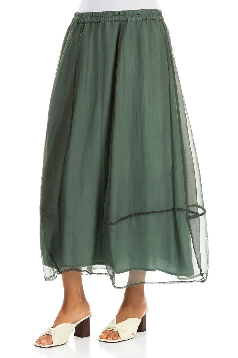 Jupe fluide en mousseline de soie sauge