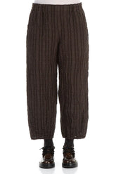Forest Brown Checkered Linen Cotton Trousers 1