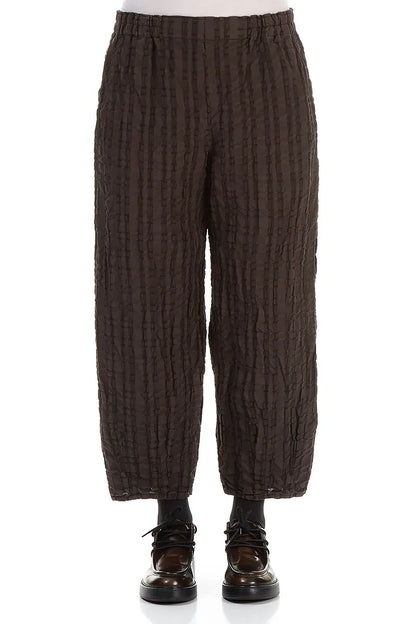 Forest Brown Checkered Linen Cotton Trousers 1