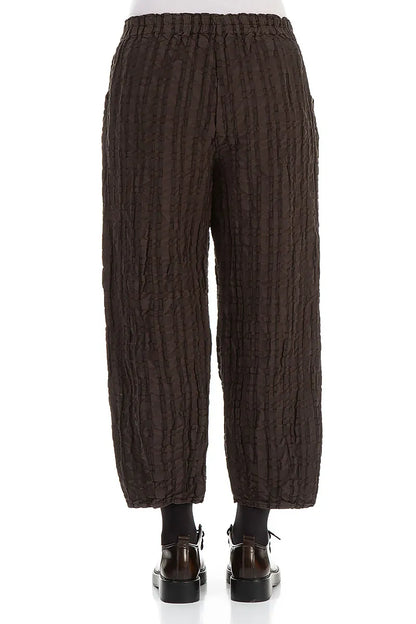 Forest Brown Checkered Linen Cotton Trousers 2