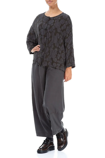 Forest Brown Circle Silk Jacket Blouse 4