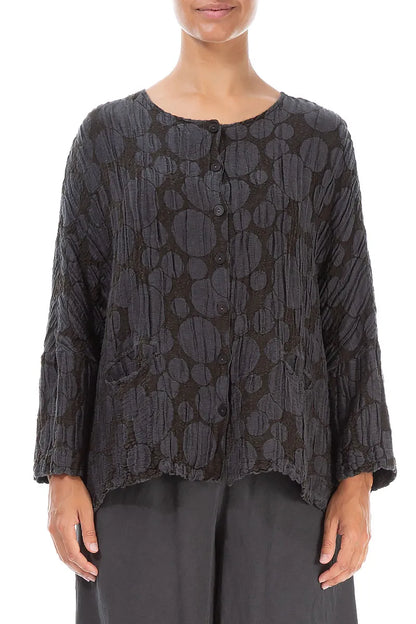 Forest Brown Circle Silk Jacket Blouse 1