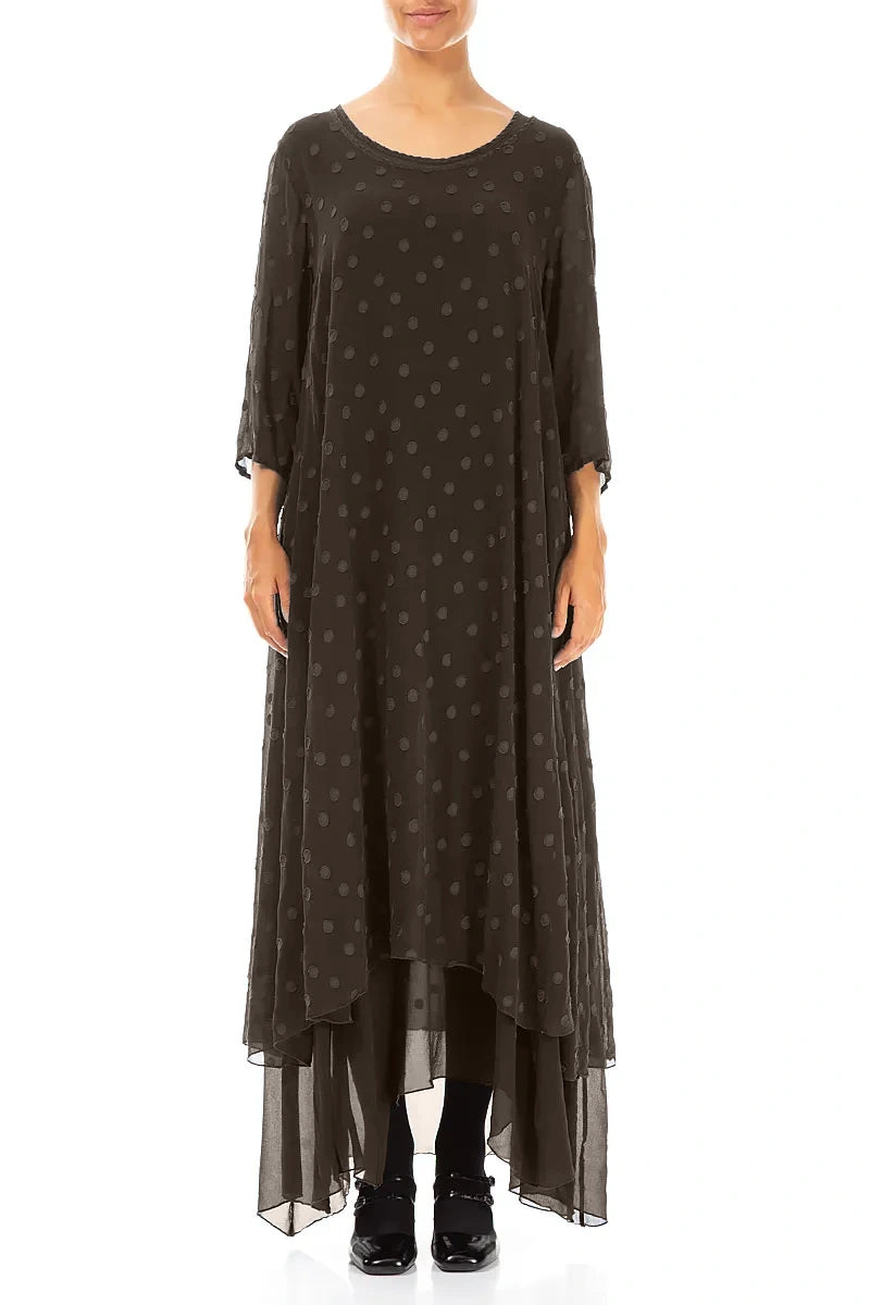 Layered Dotty Forest Brown Silk Dress 1