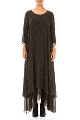 Layered Dotty Forest Brown Silk Dress 1
