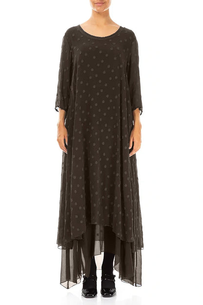 Layered Dotty Forest Brown Silk Dress 1