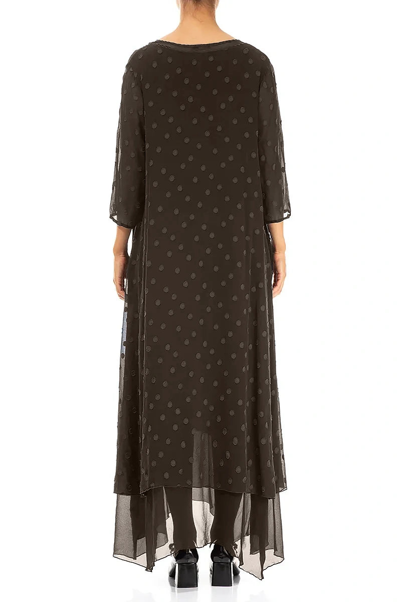Layered Dotty Forest Brown Silk Dress 2