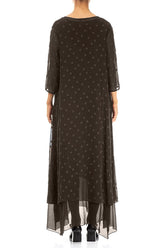 Layered Dotty Forest Brown Silk Dress 2