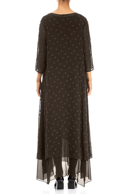 Layered Dotty Forest Brown Silk Dress 2