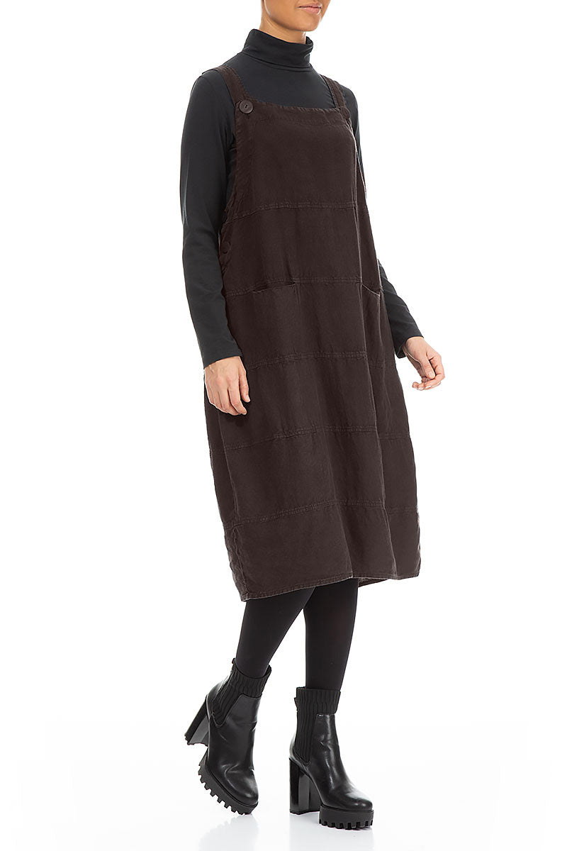 Forest Brown Linen Dungaree Dress 3
