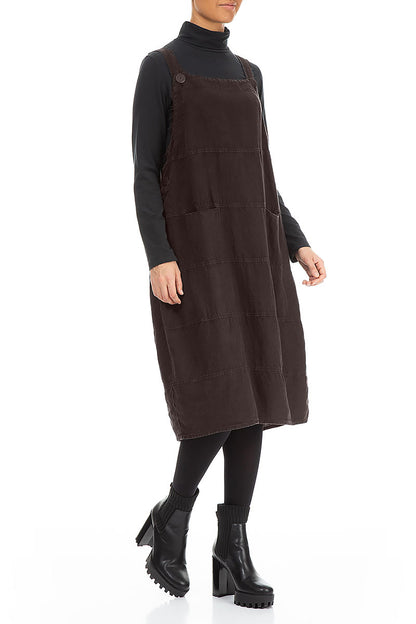 Forest Brown Linen Dungaree Dress 3