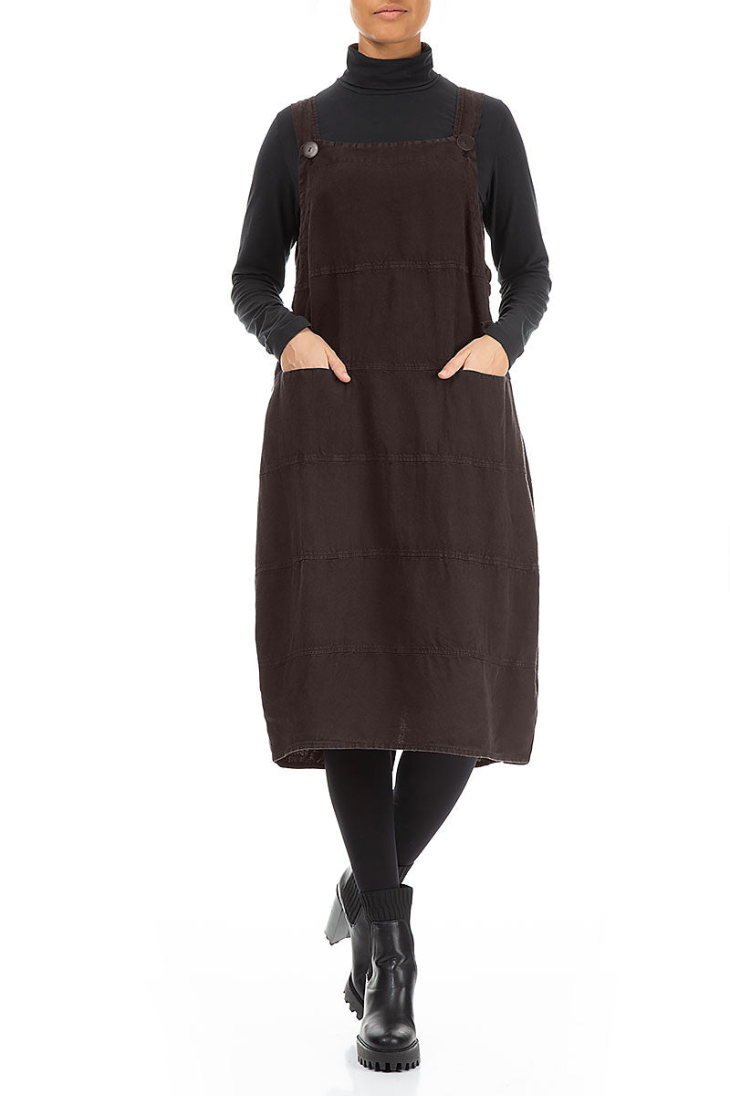 Forest Brown Linen Dungaree Dress 4