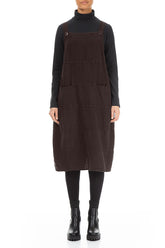 Forest Brown Linen Dungaree Dress 1