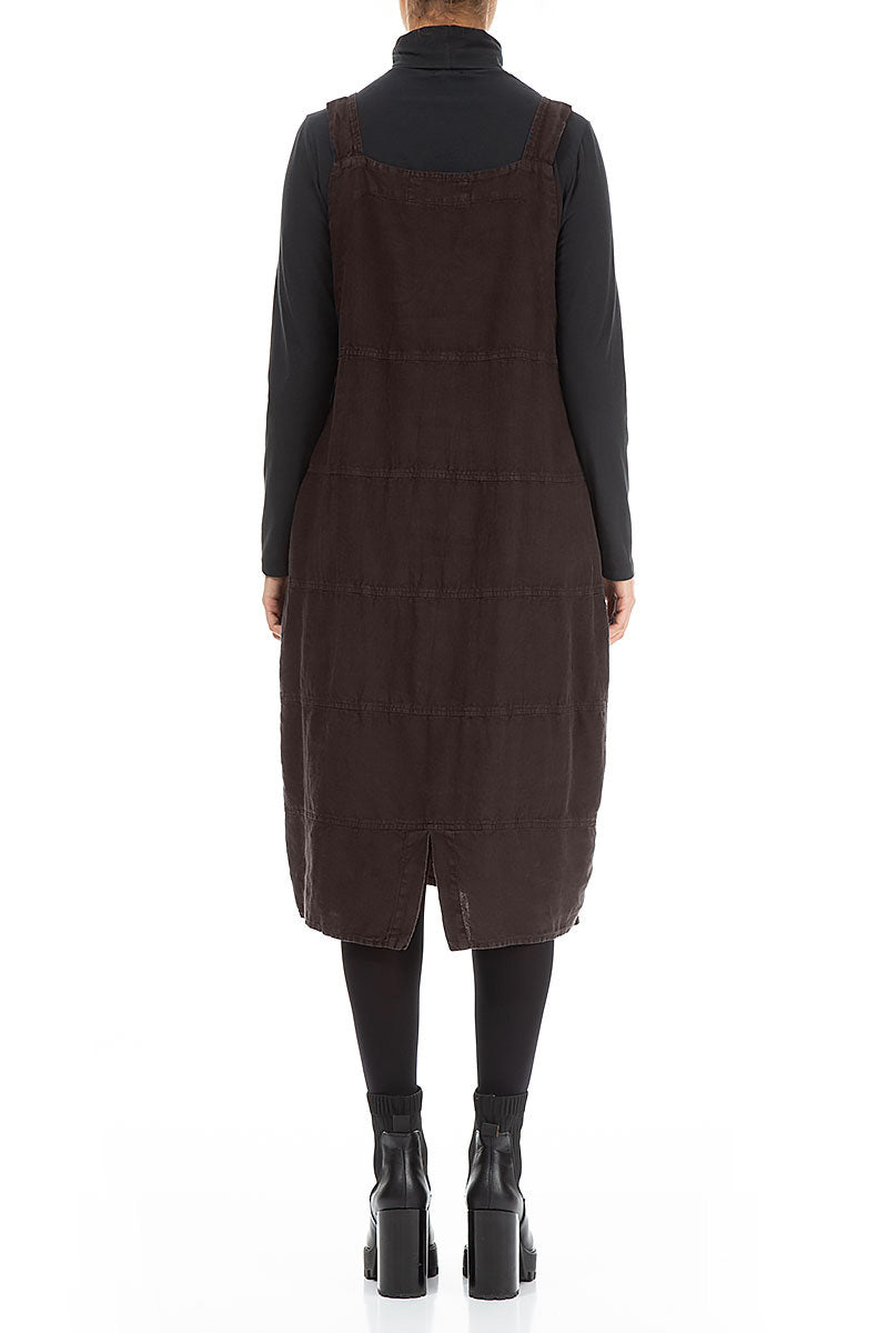 Forest Brown Linen Dungaree Dress 2