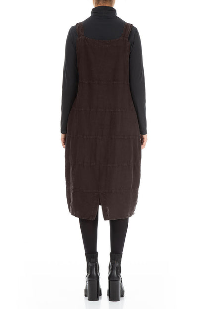 Forest Brown Linen Dungaree Dress 2
