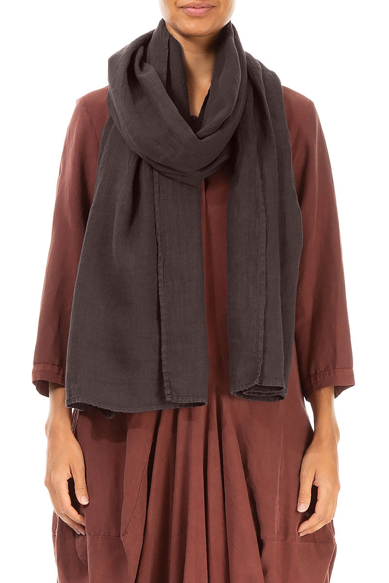 Forest Brown Soft Gauze Linen Scarf 1