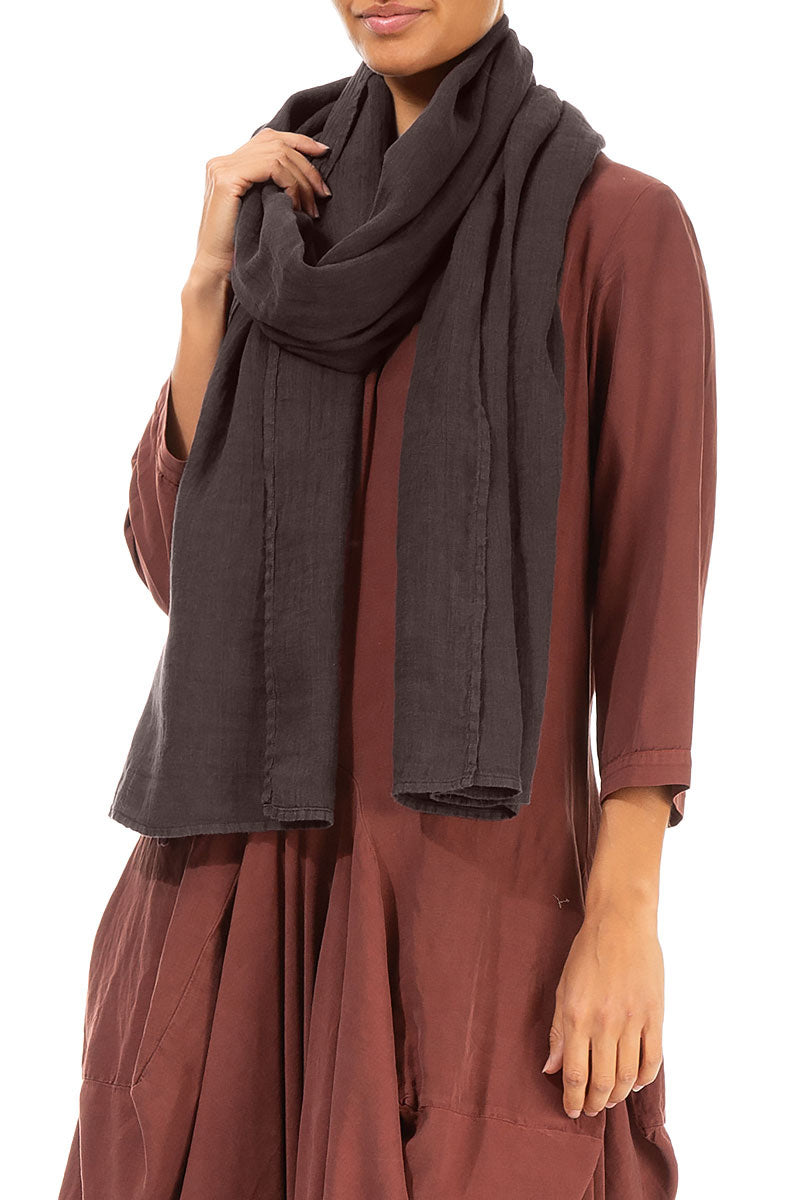Forest Brown Soft Gauze Linen Scarf 3
