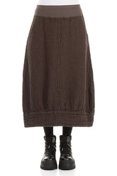 Forest Brown Textured Linen Midi Skirt 1