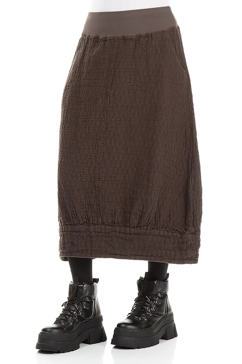 Forest Brown Textured Linen Midi Skirt 3