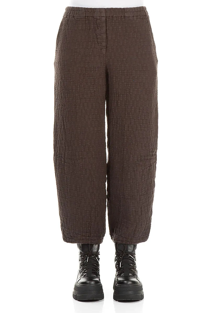 Forest Brown Textured Linen Trousers 1