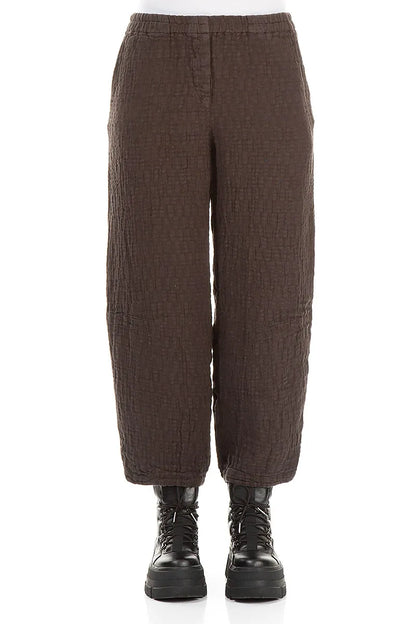 Forest Brown Textured Linen Trousers 1