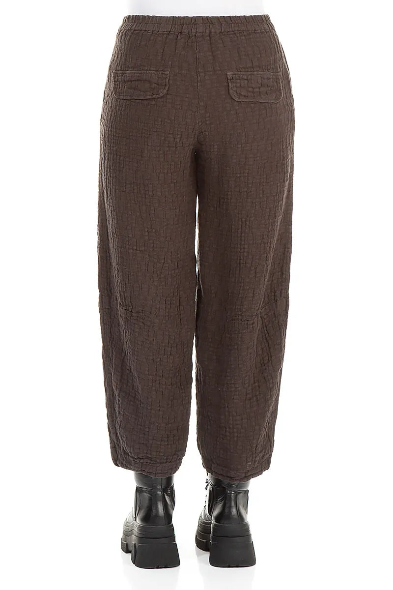 Forest Brown Textured Linen Trousers 2