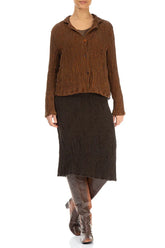 Forest Brown Textured Silk Linen Pencil Skirt 4
