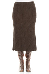 Forest Brown Textured Silk Linen Pencil Skirt 1