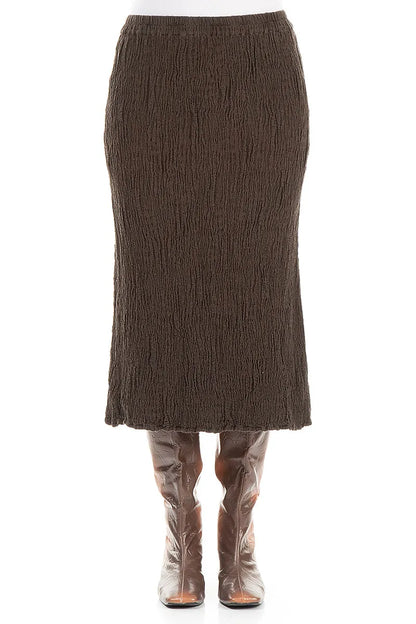 Forest Brown Textured Silk Linen Pencil Skirt 1