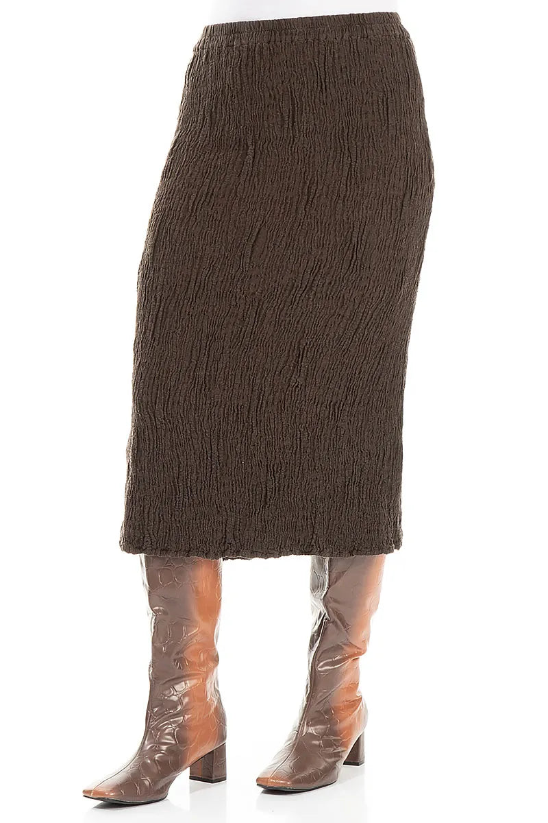 Forest Brown Textured Silk Linen Pencil Skirt 3