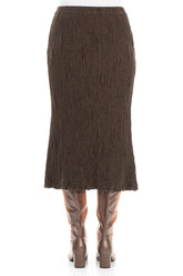 Forest Brown Textured Silk Linen Pencil Skirt 2