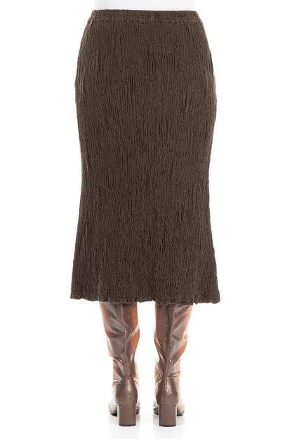 Forest Brown Textured Silk Linen Pencil Skirt 2