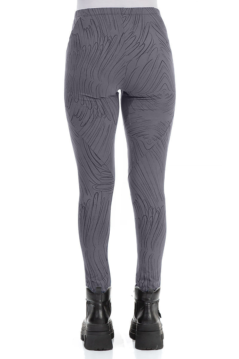 Forest Grey Feathers Cotton Leggings