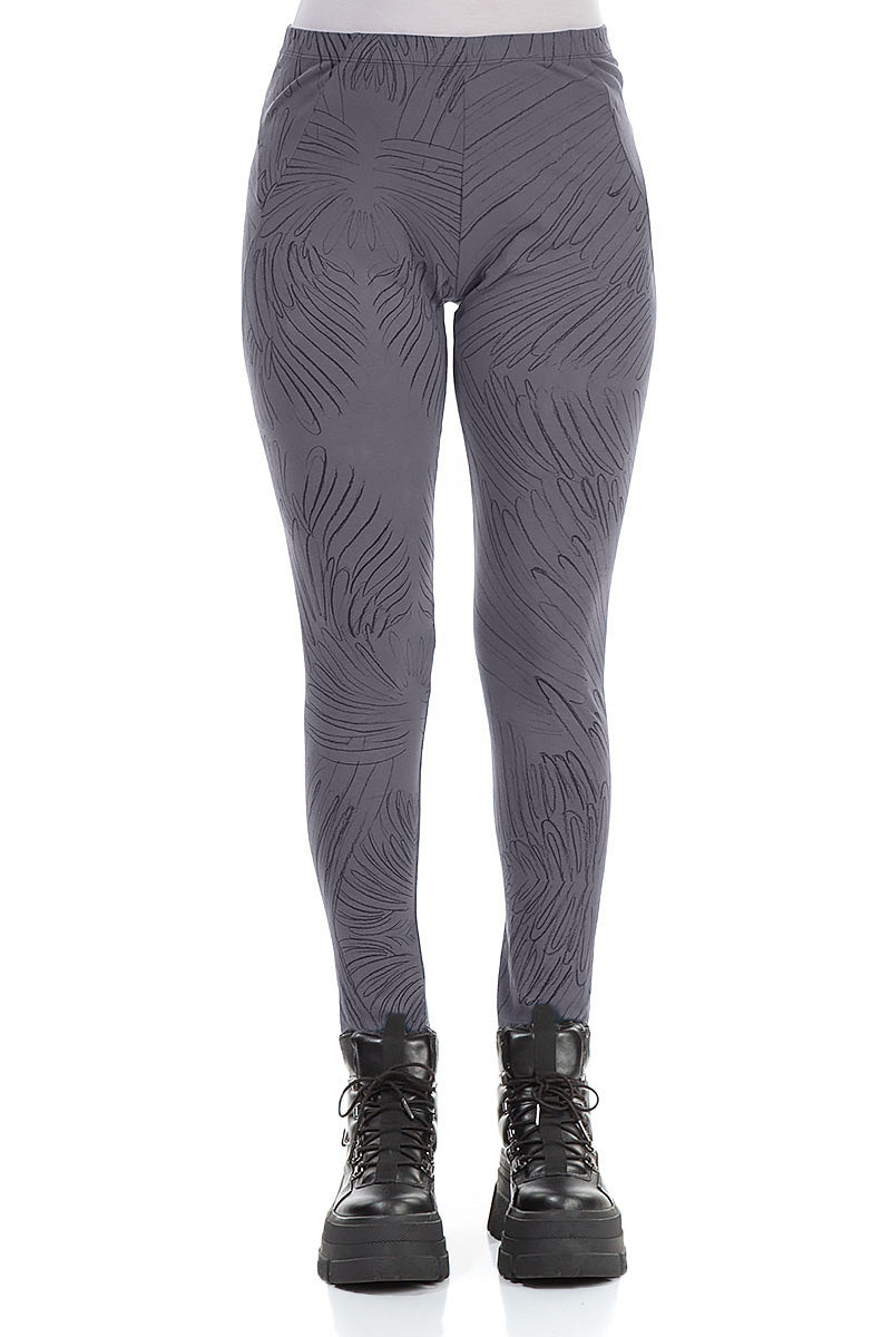 Forest Grey Feathers Cotton Leggings