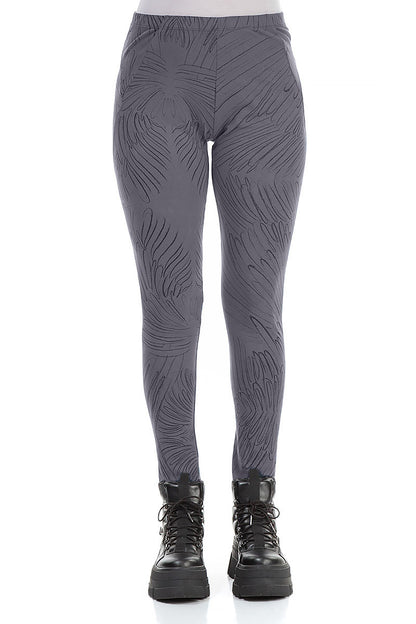 Forest Grey Feathers Cotton Leggings