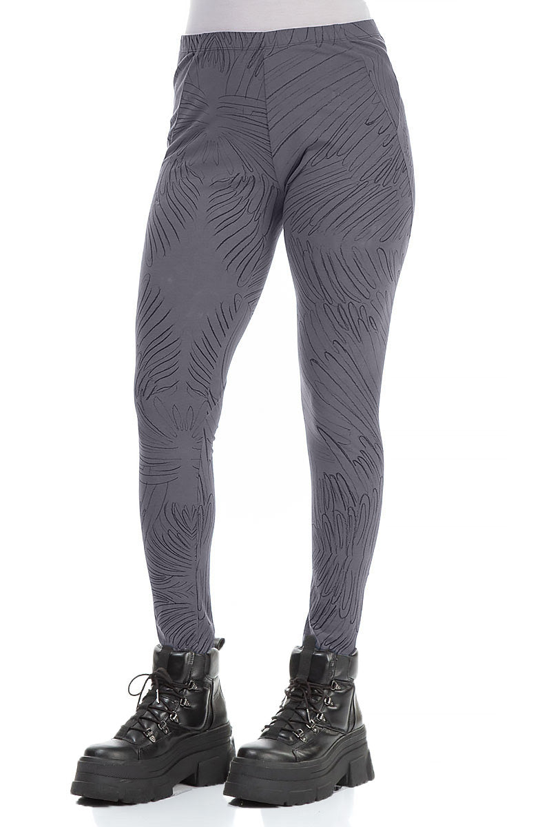 Forest Grey Feathers Cotton Leggings