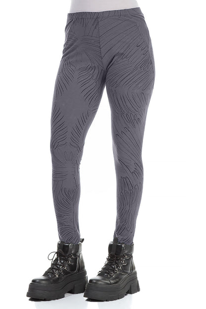 Forest Grey Feathers Cotton Leggings