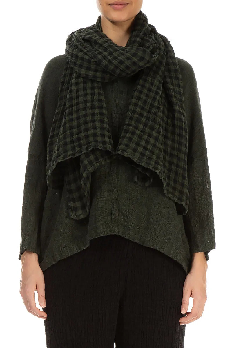 Forest Mist Check Linen Scarf 1