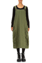 Forest Mist Checkered Linen Cotton Pinafore Dress 1