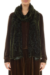 Forest Mist Devoré Feather Silk Velvet Scarf 1