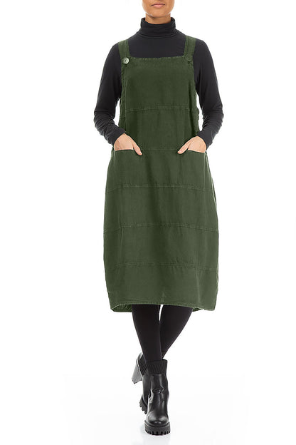 Forest Mist Linen Dungaree Dress 4