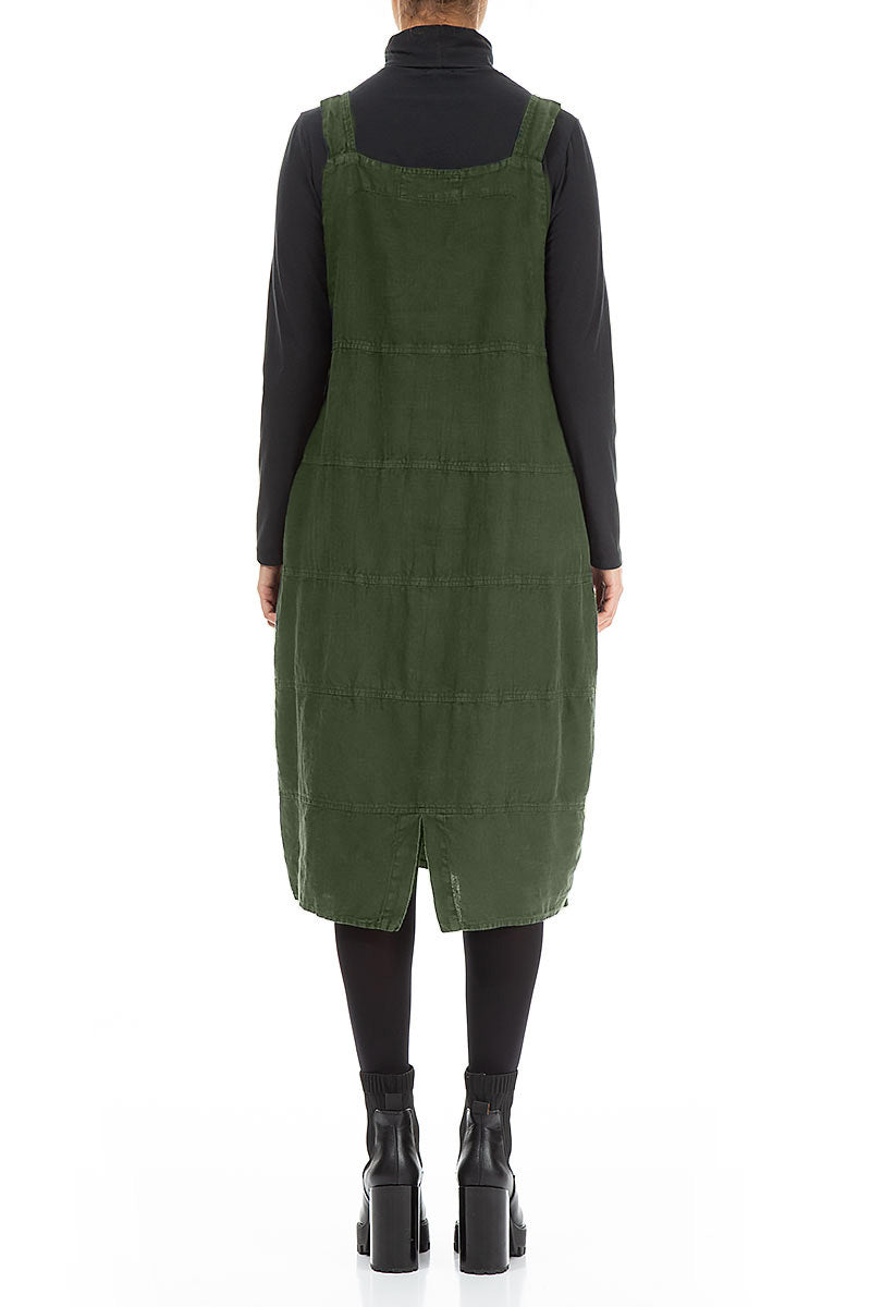 Forest Mist Linen Dungaree Dress 2