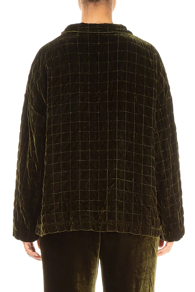 Forest Mist Pleated Silk Velvet Jacket 3