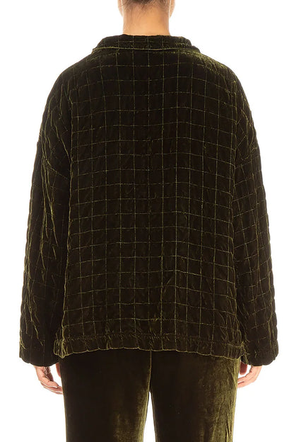 Forest Mist Pleated Silk Velvet Jacket 3