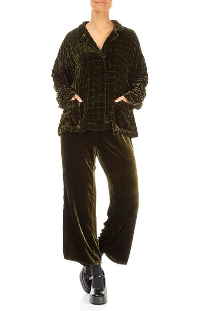 Forest Mist Pleated Silk Velvet Jacket 5