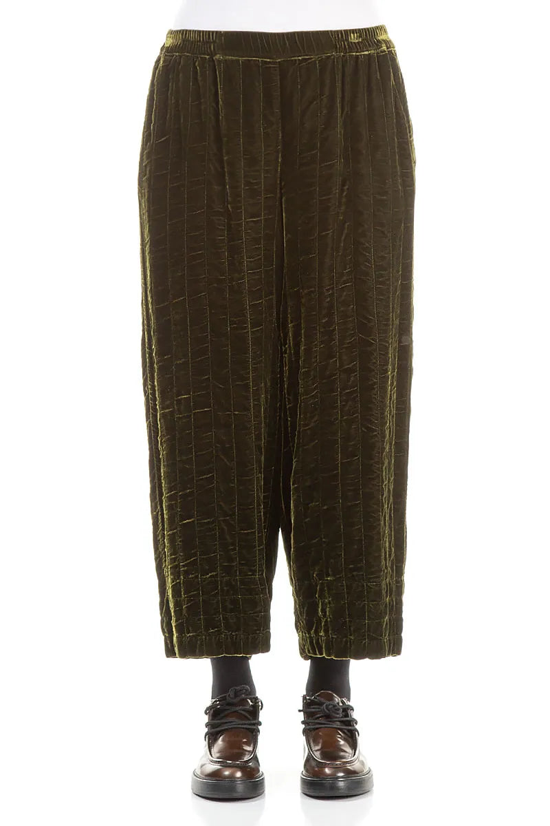 Forest Mist Pleated Silk Velvet Trousers