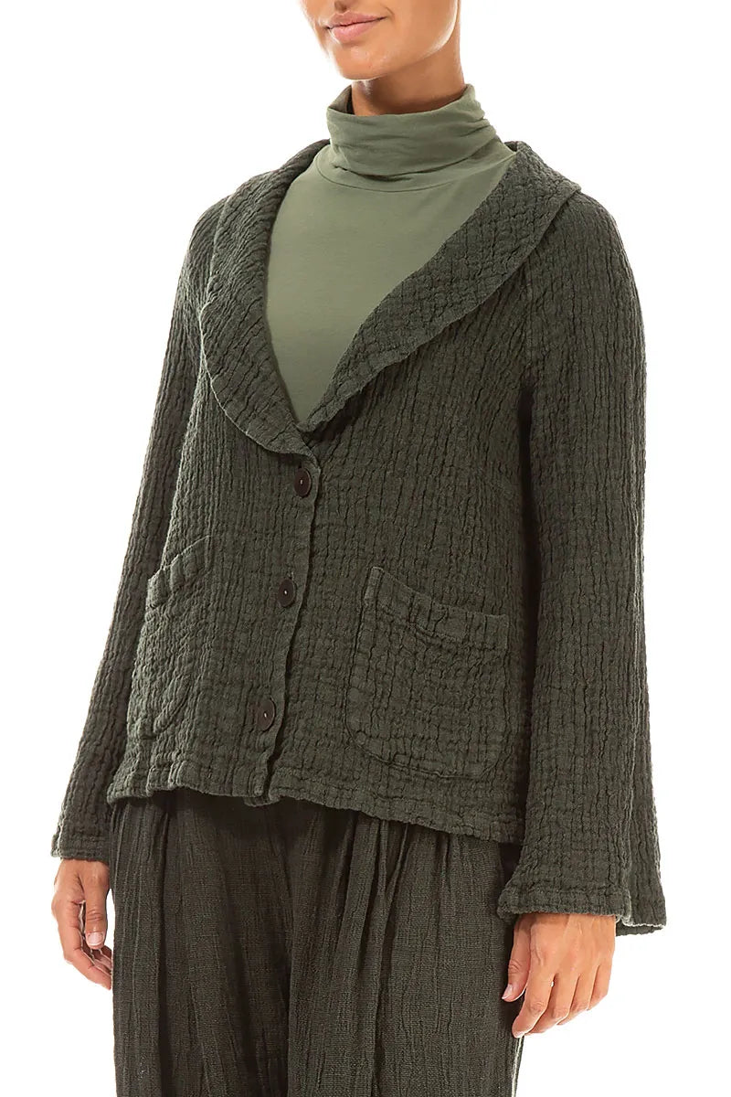 Veste en lin texturé couleur brume de forêt