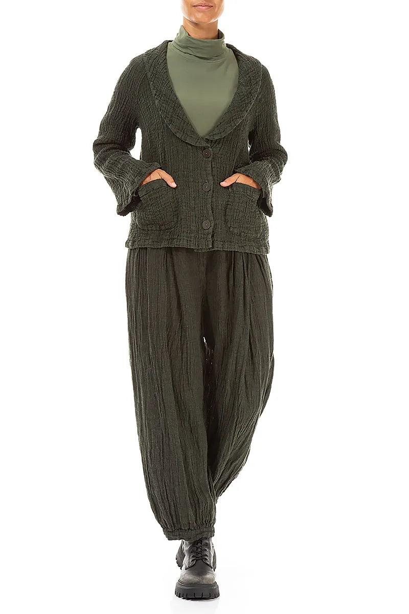 Veste en lin texturé couleur brume de forêt